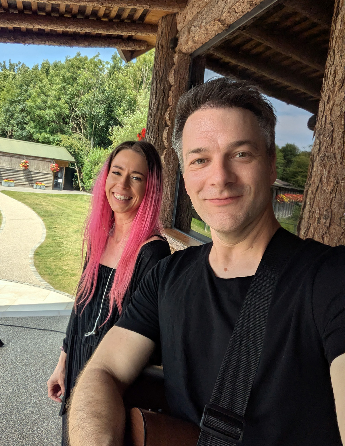 Acoustic wedding duo at Oaklands Wedding Venue Driffield balcony