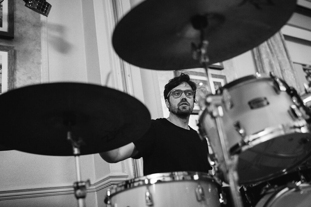 Wedding band drummer playing live at Wood Hall Wetherby reception